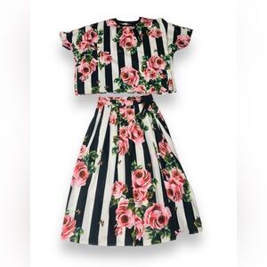 2 Piece Floral Striped / High Waisted Skirt with Top Women’s Small